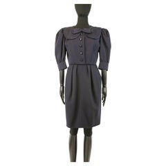 Vintage Late 1980s Yves Saint Laurent Couture Navy Dress
