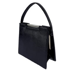 Late 1990s Calvin Klein Dark Navy Blue Genuine Lizard Mini Frame Bag
