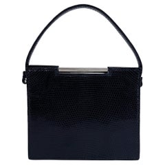 Late 1990s Calvin Klein Dark Navy Blue Genuine Lizard Mini Frame Bag