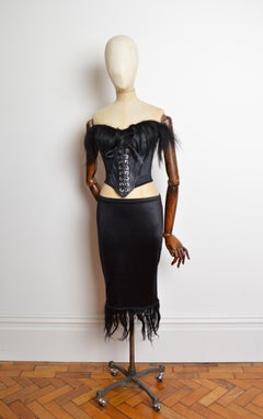 Late 1990's CATWALK COLLECTION Avant Guard Black Goat Hair Corset Skirt Suit Set