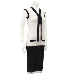 Late 1990s Chanel Black and Cream Cashmere Ensemble