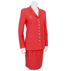 Late 1990s Chanel Wool Coral Skirt Suit