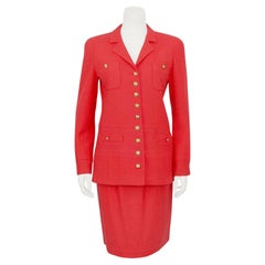 Late 1990s Chanel Wool Coral Skirt Suit