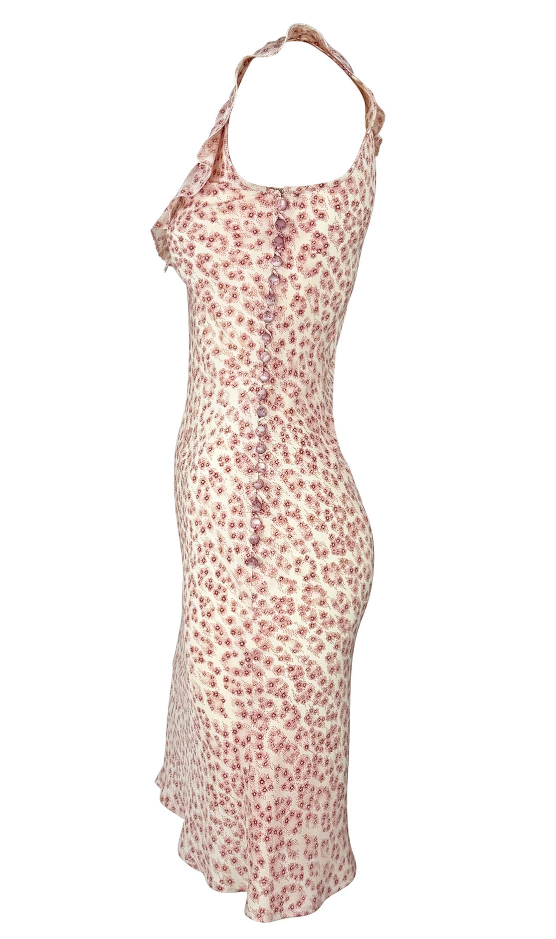 Vestido midi con ribete de volantes y estampado floral rosa Chloé by Stella McCartney de finales de los 90 Beige en venta