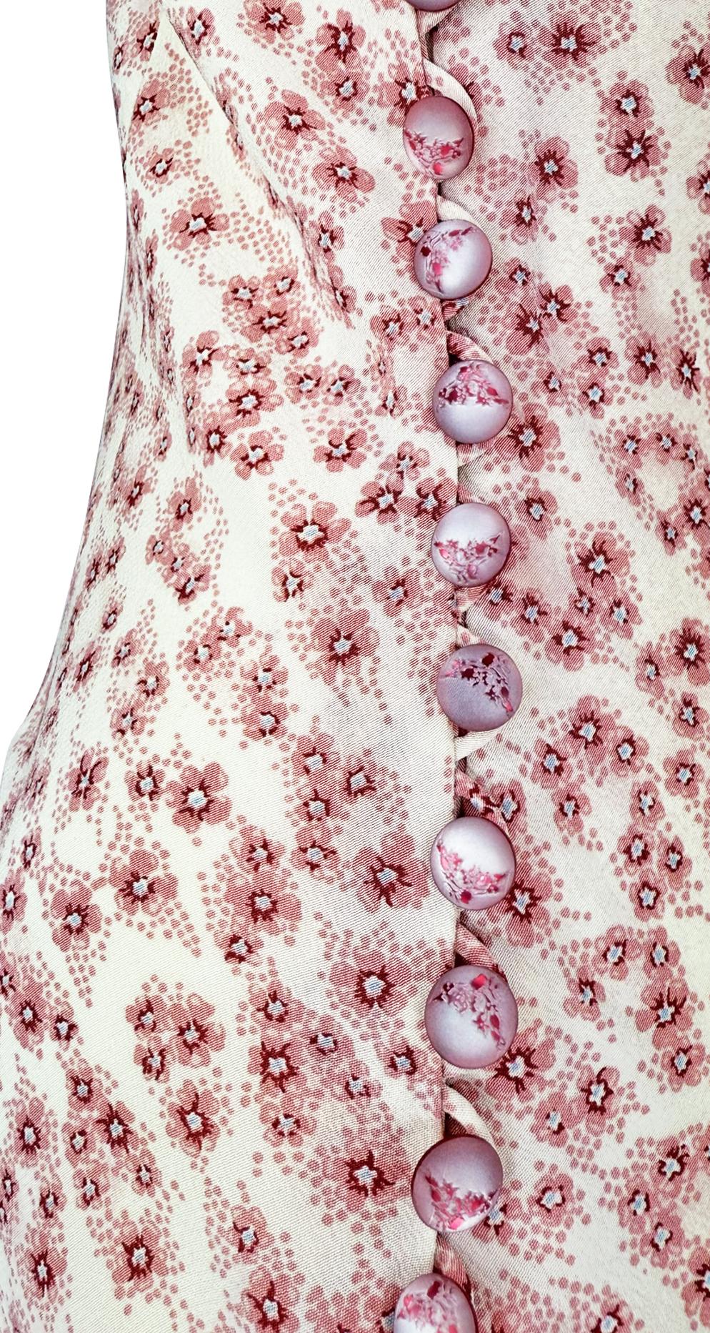 Vestido midi con ribete de volantes y estampado floral rosa Chloé by Stella McCartney de finales de los 90 en Excelente estado para la venta en West Hollywood, CA