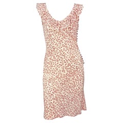 Late 1990s Chloé by Stella McCartney Pink Floral Print Ruffle Trim Midi Dress