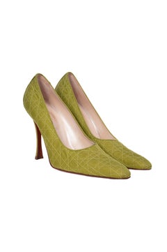 Late 1990s Christian Dior by John Galliano Unworn Chartreuse Green Cannage Pumps