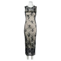 Late 1990s D&G Dolce & Gabbana Black Floral Lace Nude Slip Dress IT 40