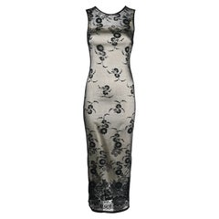 Late 1990s D&G Dolce & Gabbana Black Floral Lace Nude Slip Dress IT 40