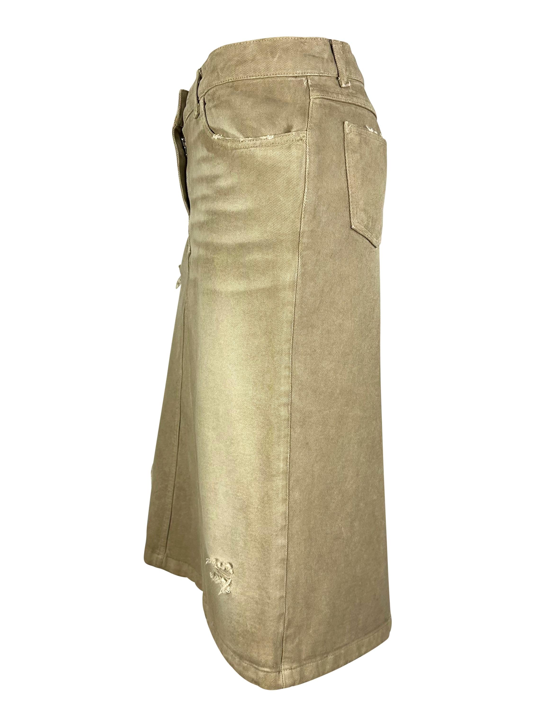 Late 1990s Dolce & Gabbana Beige Distressed Denim Mid-Length Skirt In Good Condition For Sale In West Hollywood, CA