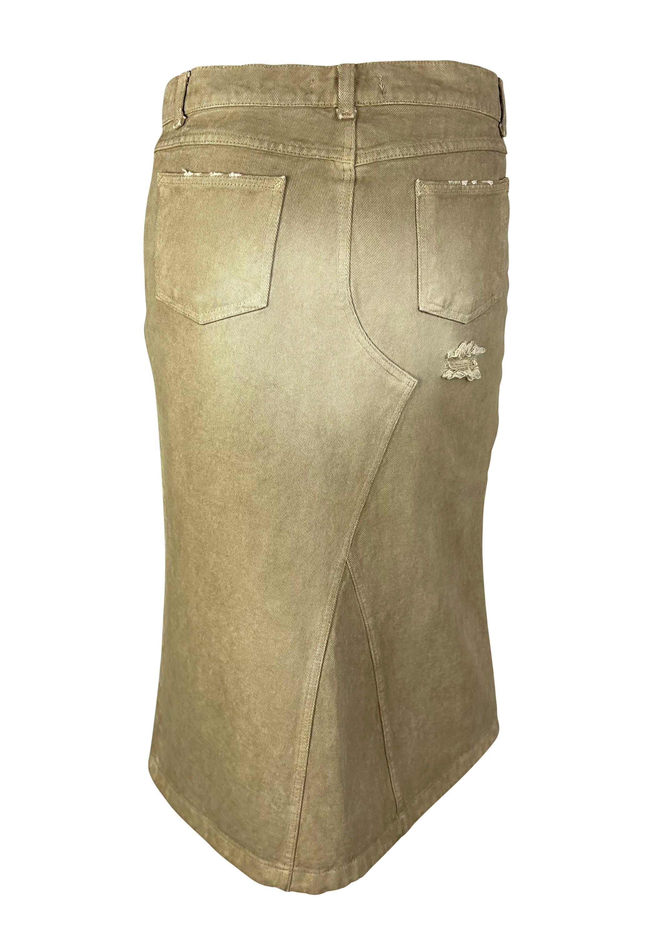 Women's Late 1990s Dolce & Gabbana Beige Distressed Denim Mid-Length Skirt