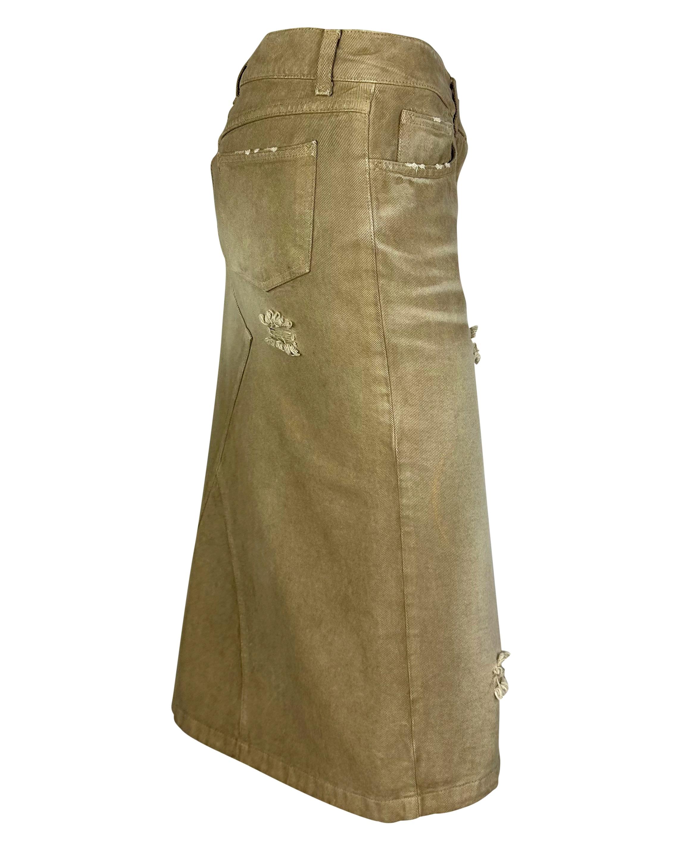 Late 1990s Dolce & Gabbana Beige Distressed Denim Mid-Length Skirt 1