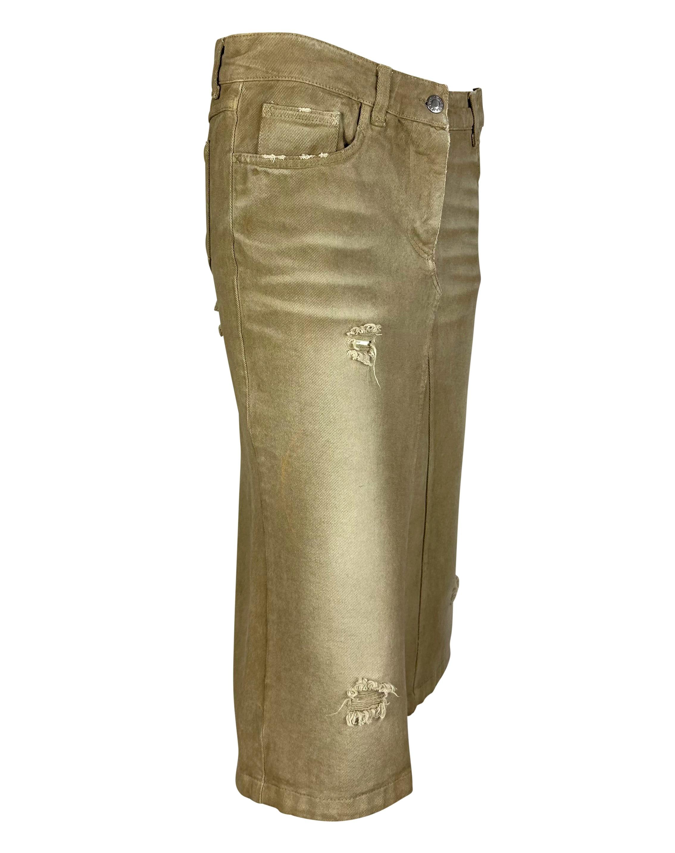 Late 1990s Dolce & Gabbana Beige Distressed Denim Mid-Length Skirt For Sale 2