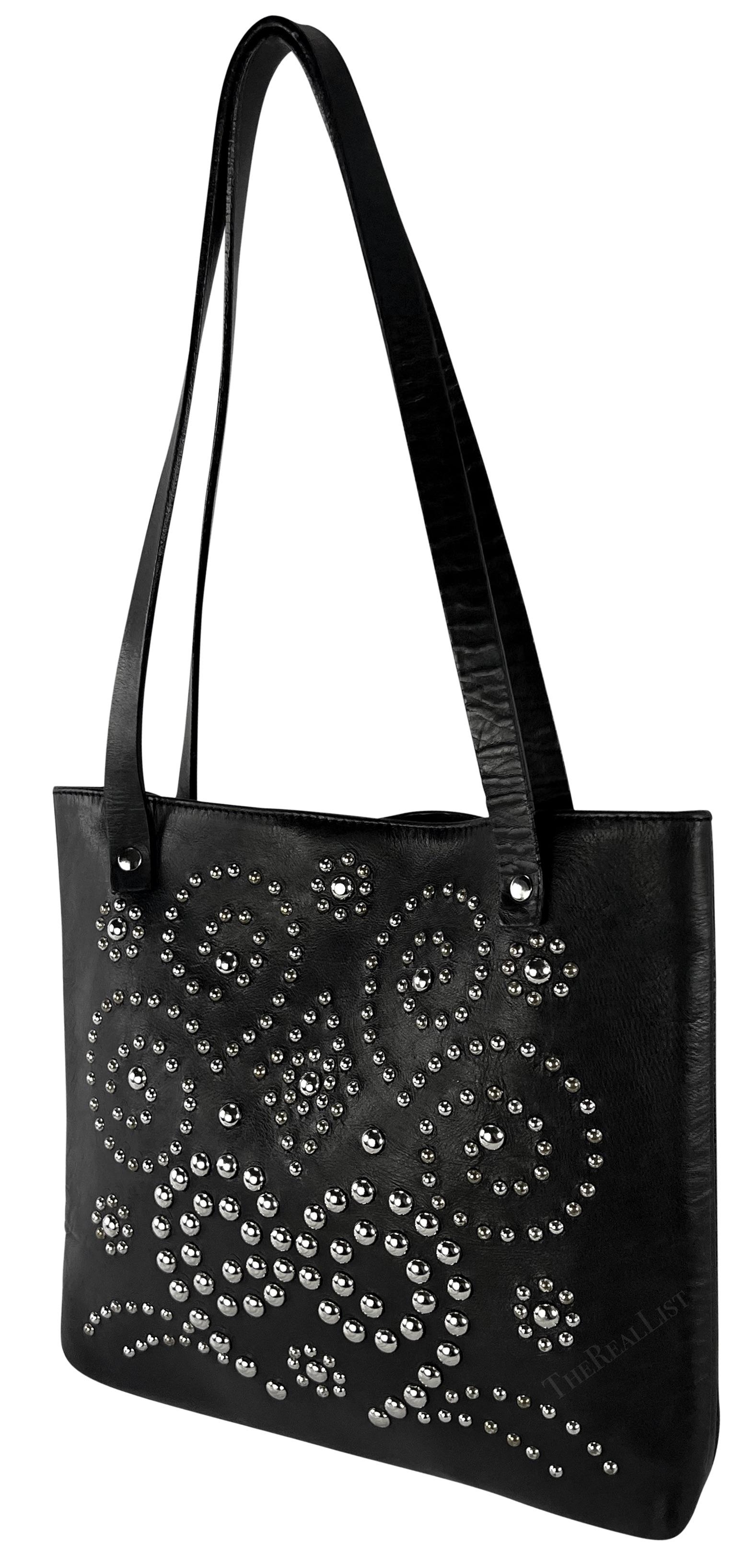 Late 1990s Dolce & Gabbana Black Leather Studded Small Shoulder Tote Bag In Good Condition For Sale In West Hollywood, CA