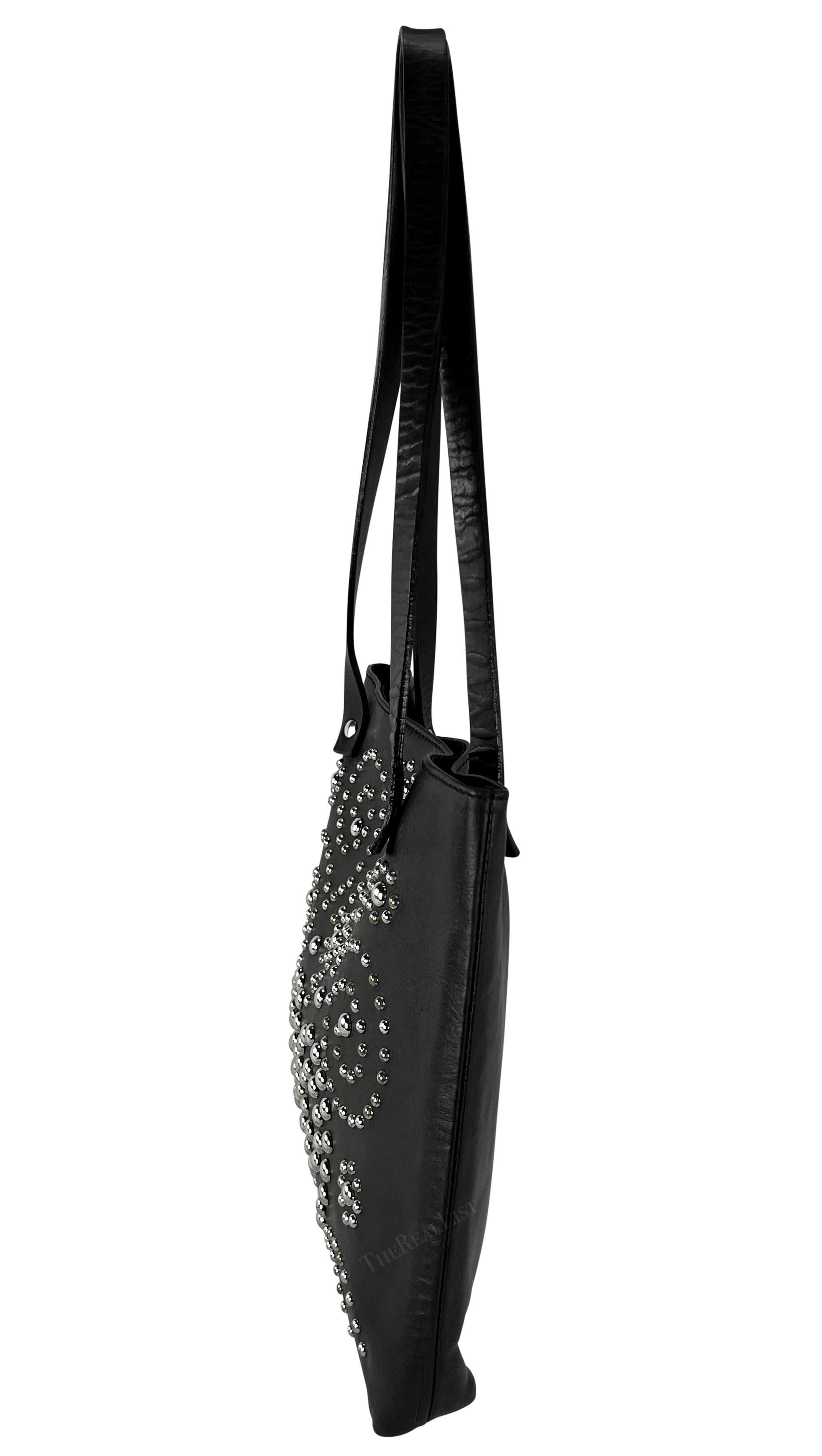 Women's Late 1990s Dolce & Gabbana Black Leather Studded Small Shoulder Tote Bag For Sale