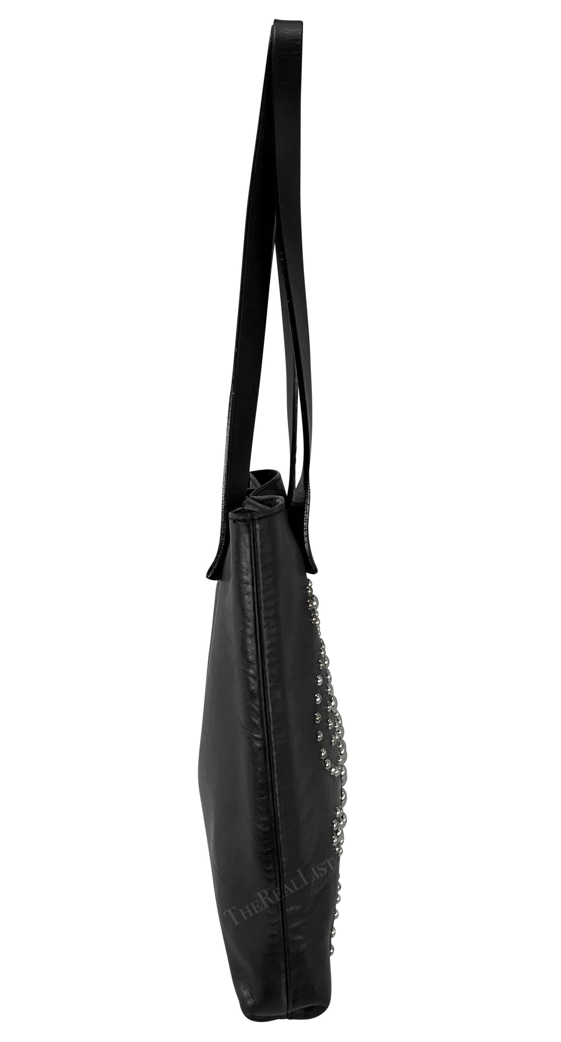 Late 1990s Dolce & Gabbana Black Leather Studded Small Shoulder Tote Bag For Sale 3