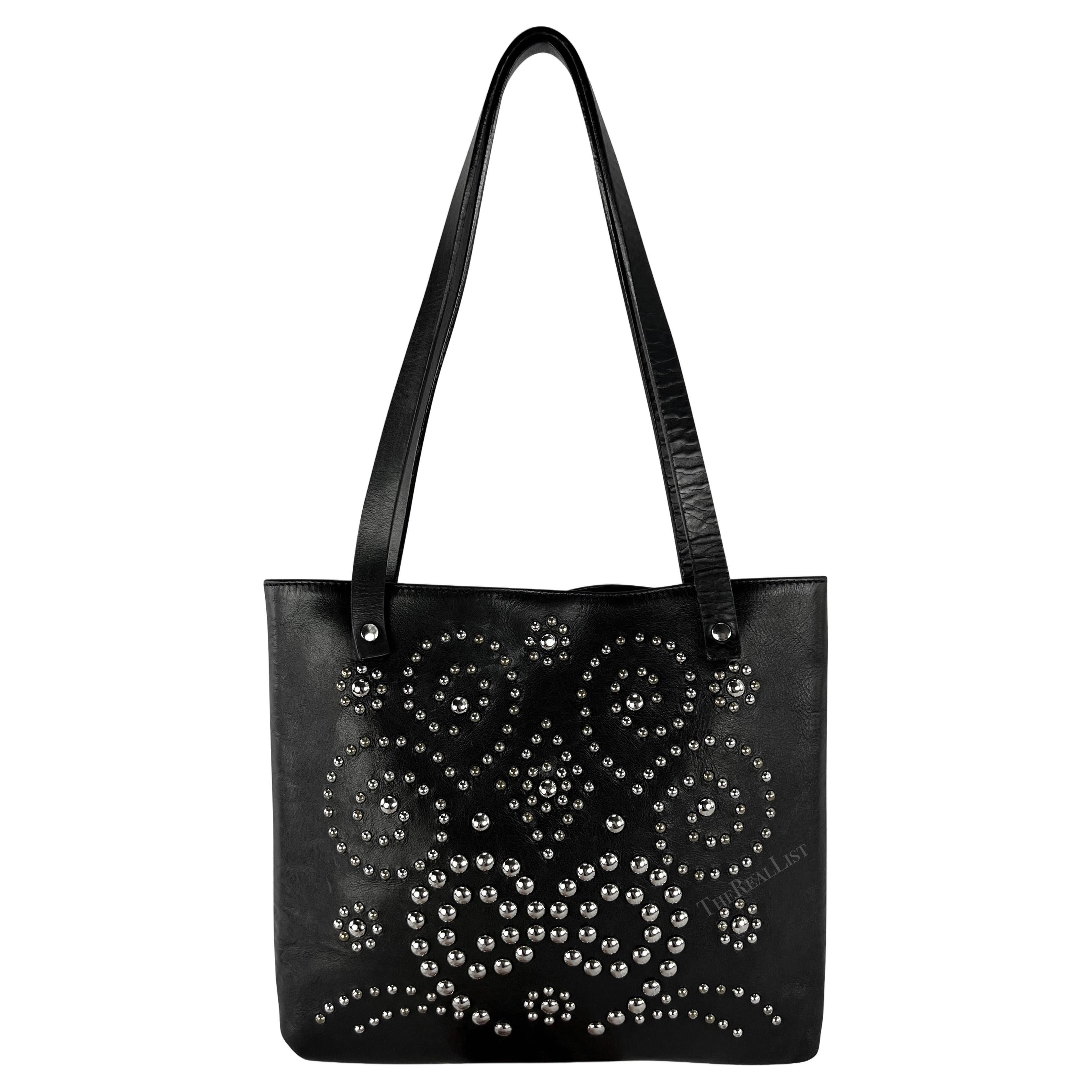 Late 1990s Dolce & Gabbana Black Leather Studded Small Shoulder Tote Bag For Sale 5