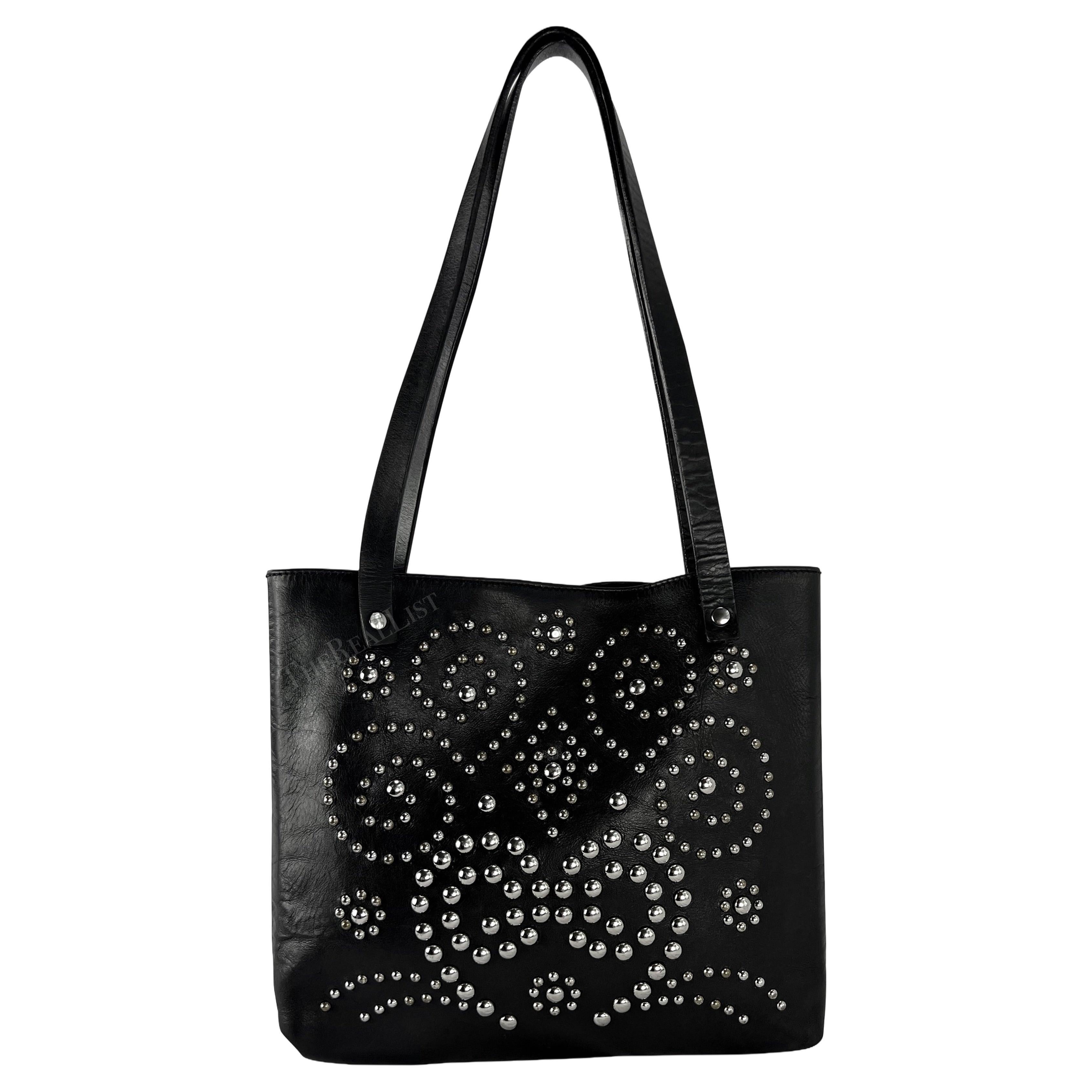 Late 1990s Dolce & Gabbana Black Leather Studded Small Shoulder Tote Bag For Sale