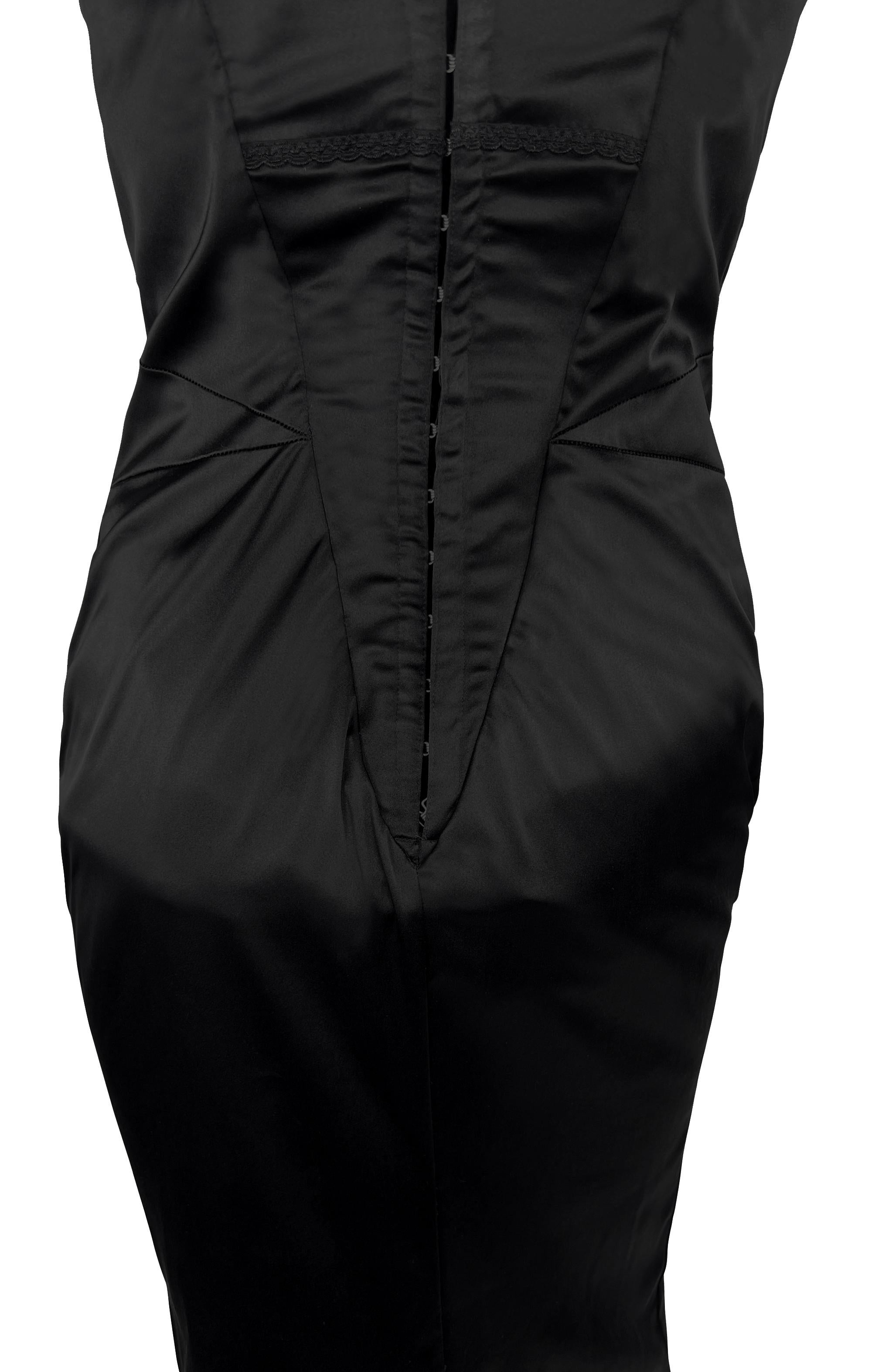 Women's Late 1990s Dolce & Gabbana Black Satin Bustier Bodysuit Midi Cocktail Dress For Sale