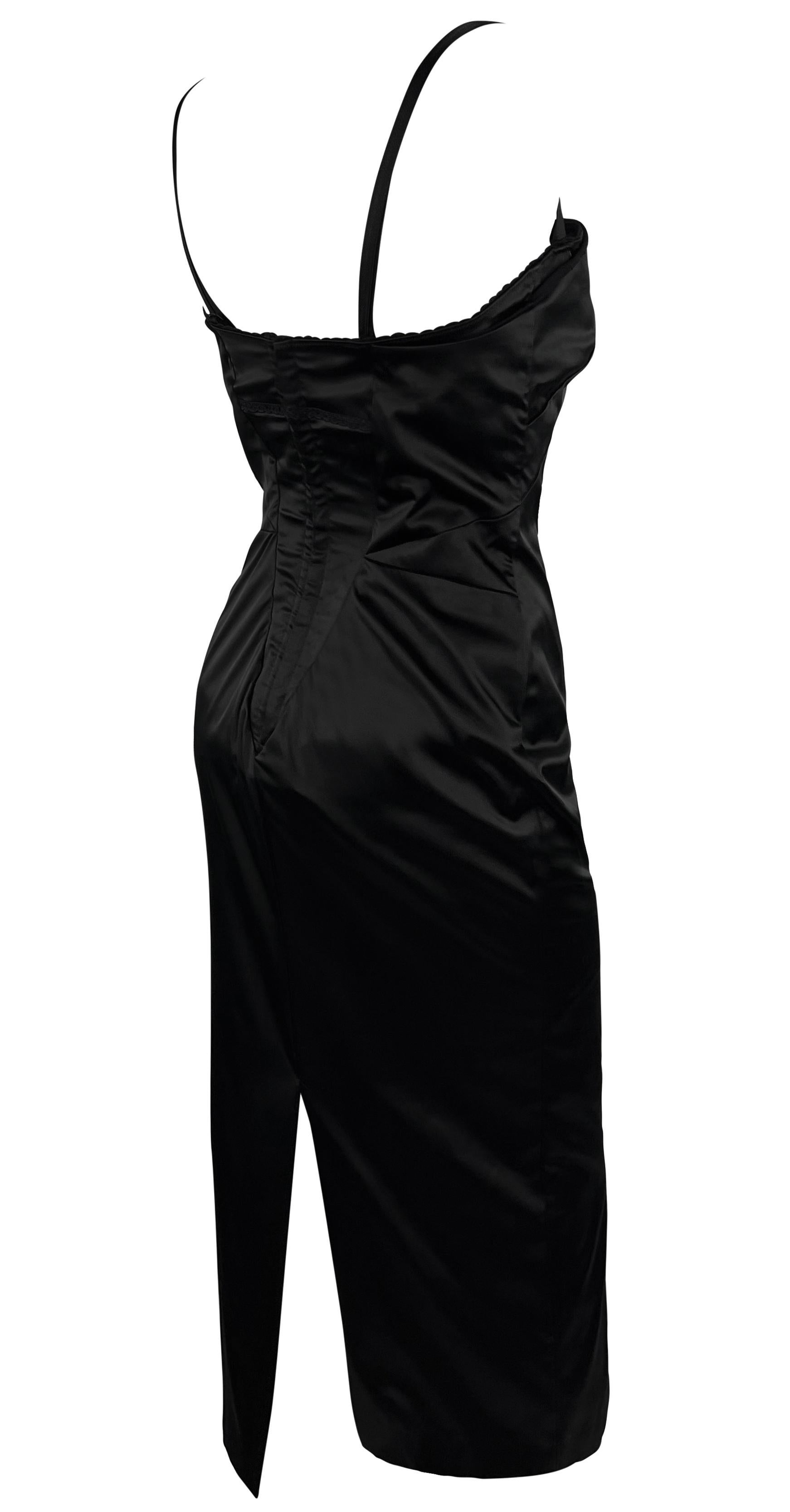 Late 1990s Dolce & Gabbana Black Satin Bustier Bodysuit Midi Cocktail Dress For Sale 1