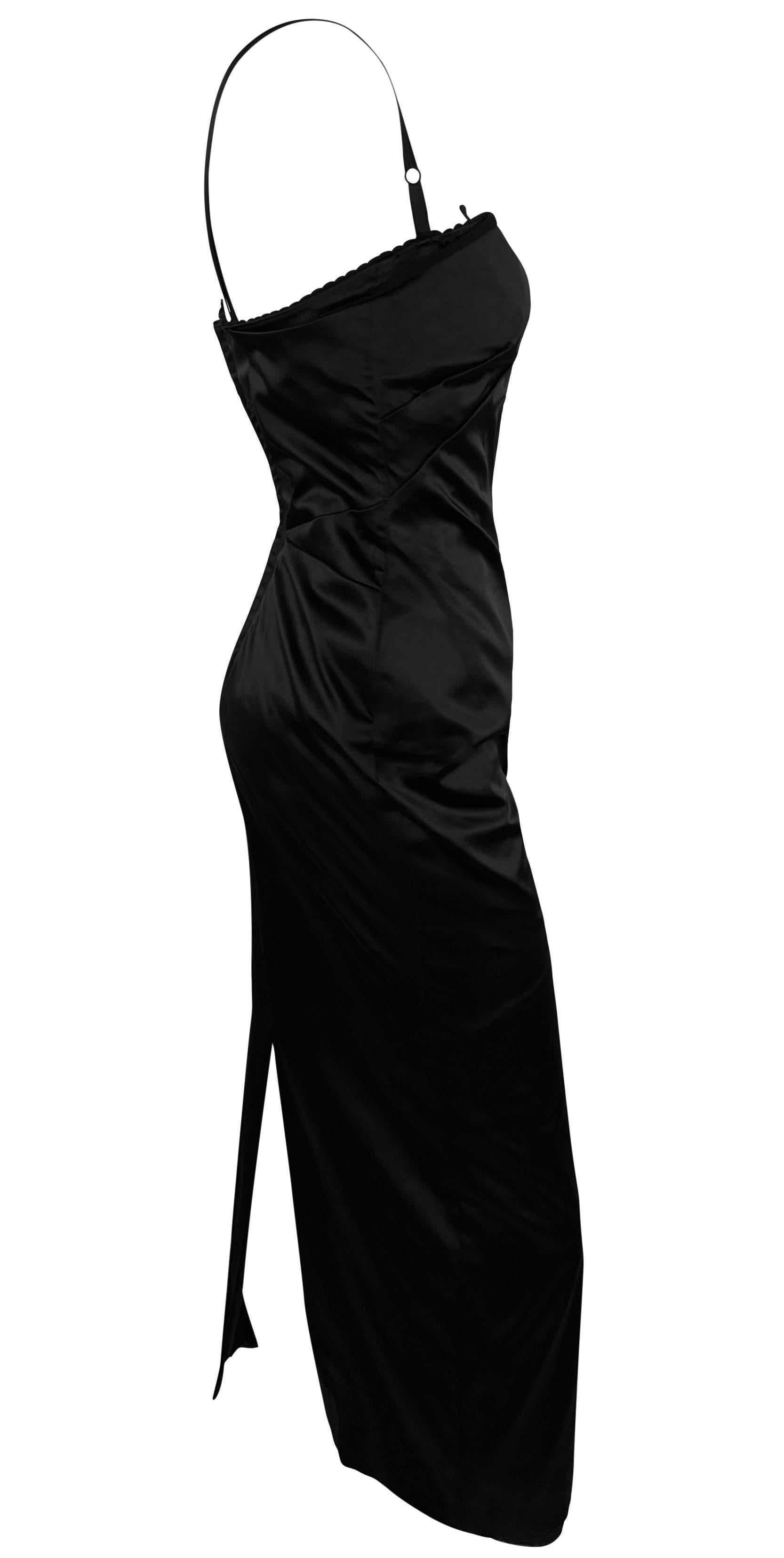 Late 1990s Dolce & Gabbana Black Satin Bustier Bodysuit Midi Cocktail Dress For Sale 2
