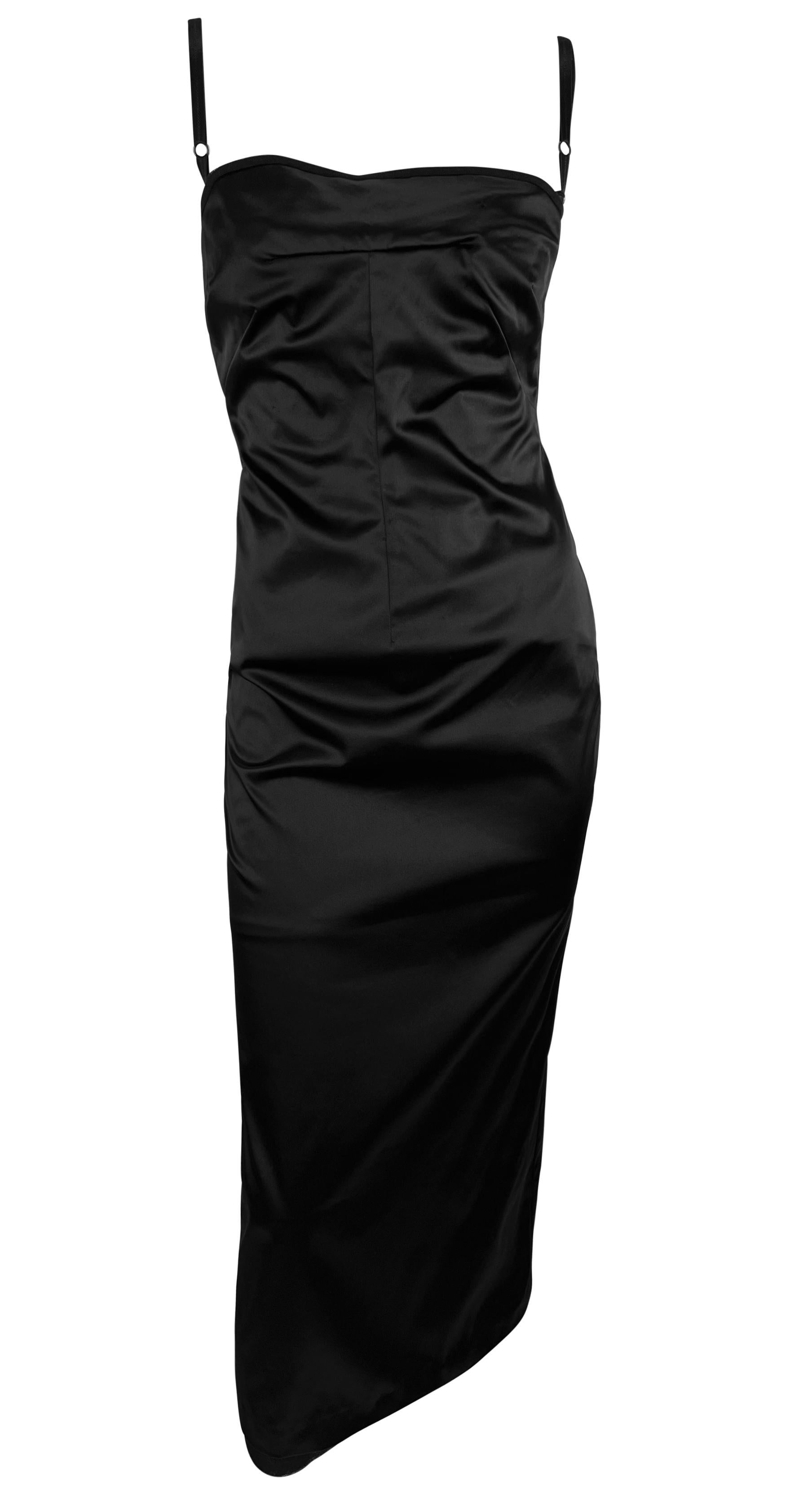Late 1990s Dolce & Gabbana Black Satin Bustier Bodysuit Midi Cocktail Dress For Sale 3