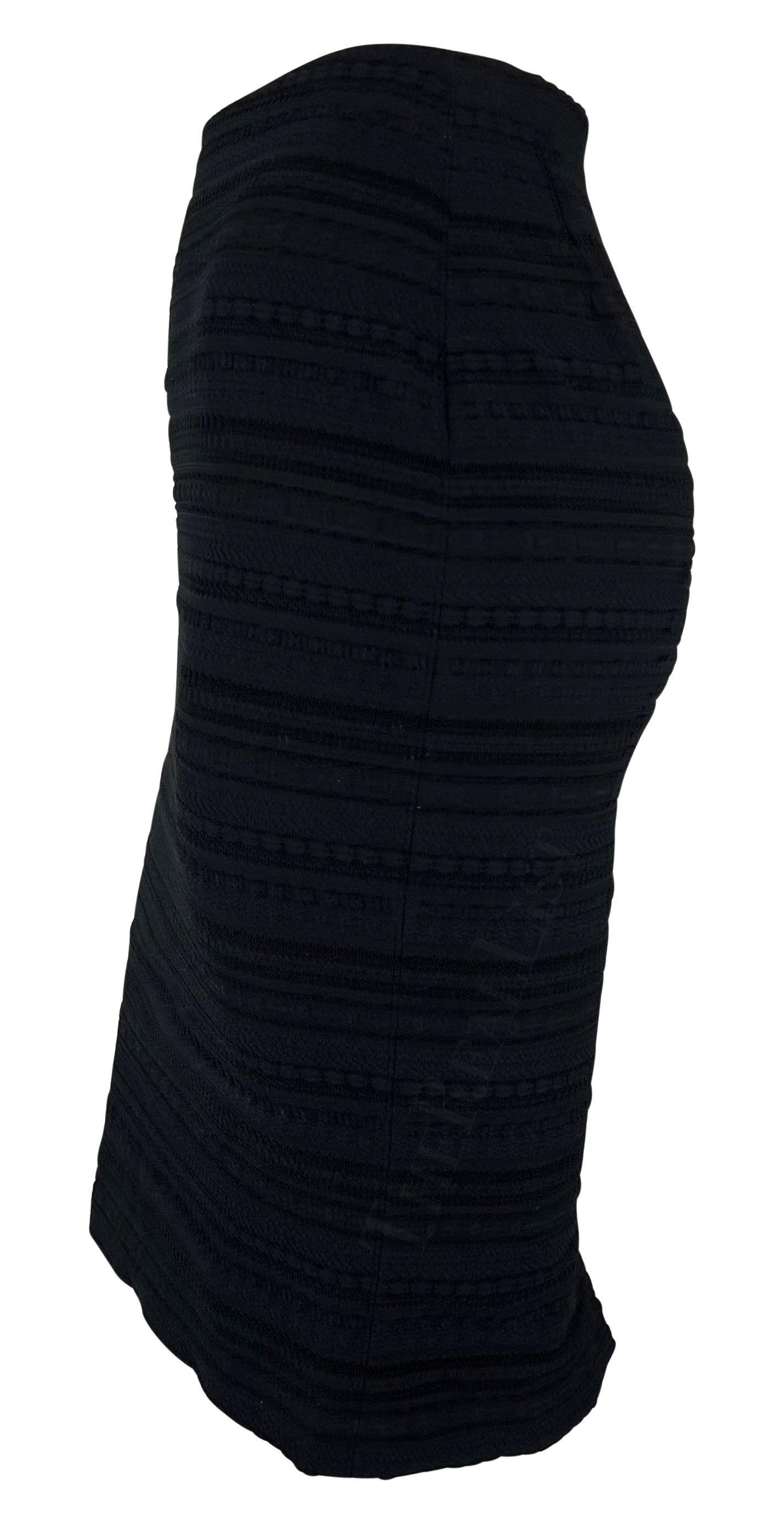Late 1990s Dolce & Gabbana Black Textured Knit Woven Bodycon Pencil Skirt In Excellent Condition For Sale In West Hollywood, CA