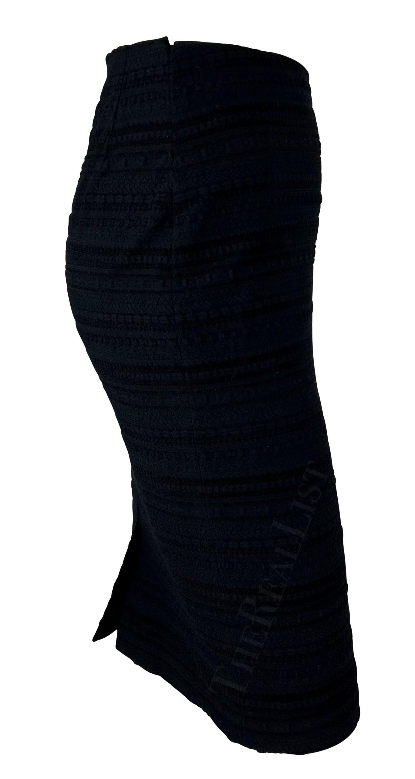 Late 1990s Dolce & Gabbana Black Textured Knit Woven Bodycon Pencil Skirt For Sale 1