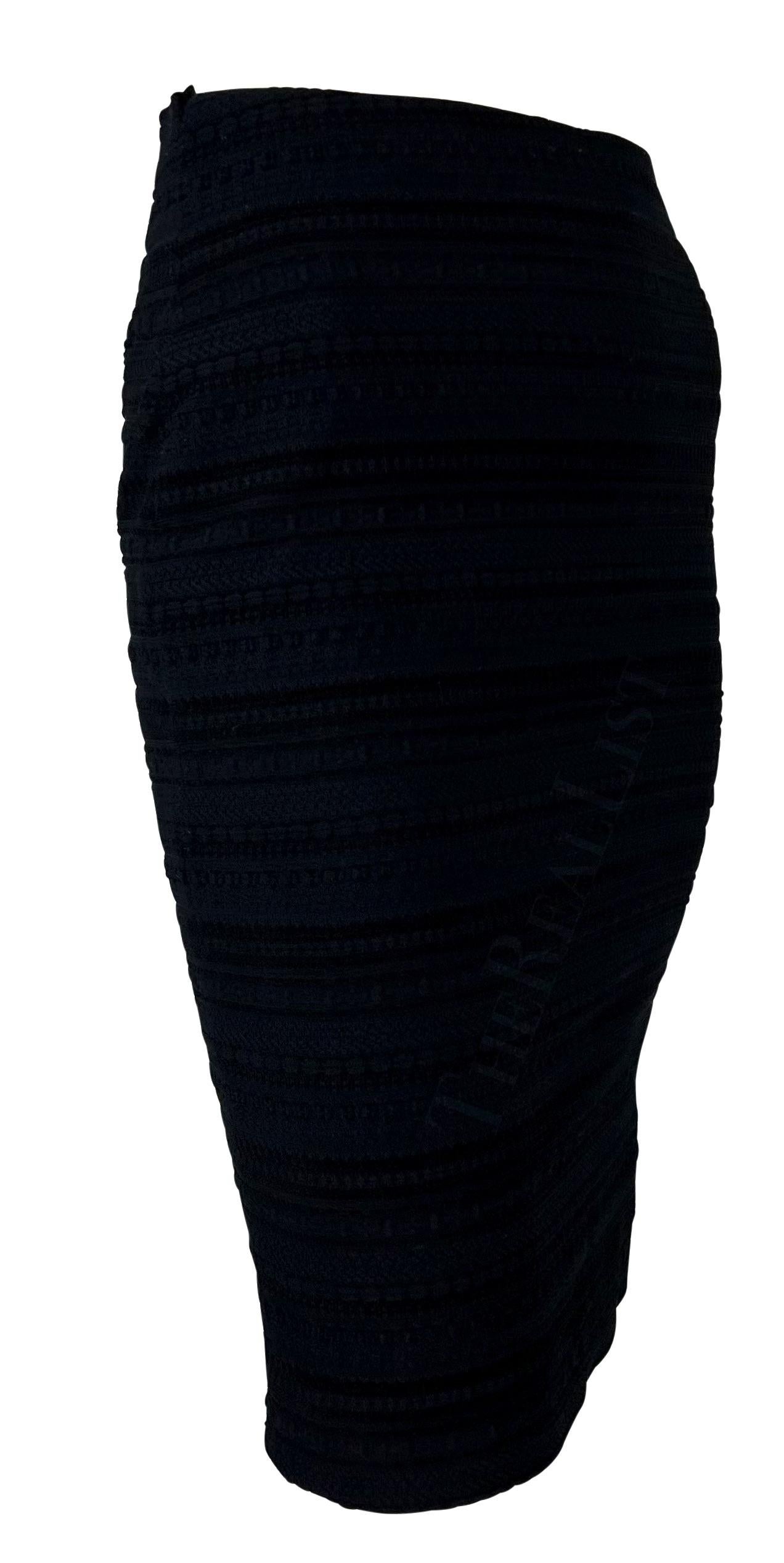 Late 1990s Dolce & Gabbana Black Textured Knit Woven Bodycon Pencil Skirt For Sale 2
