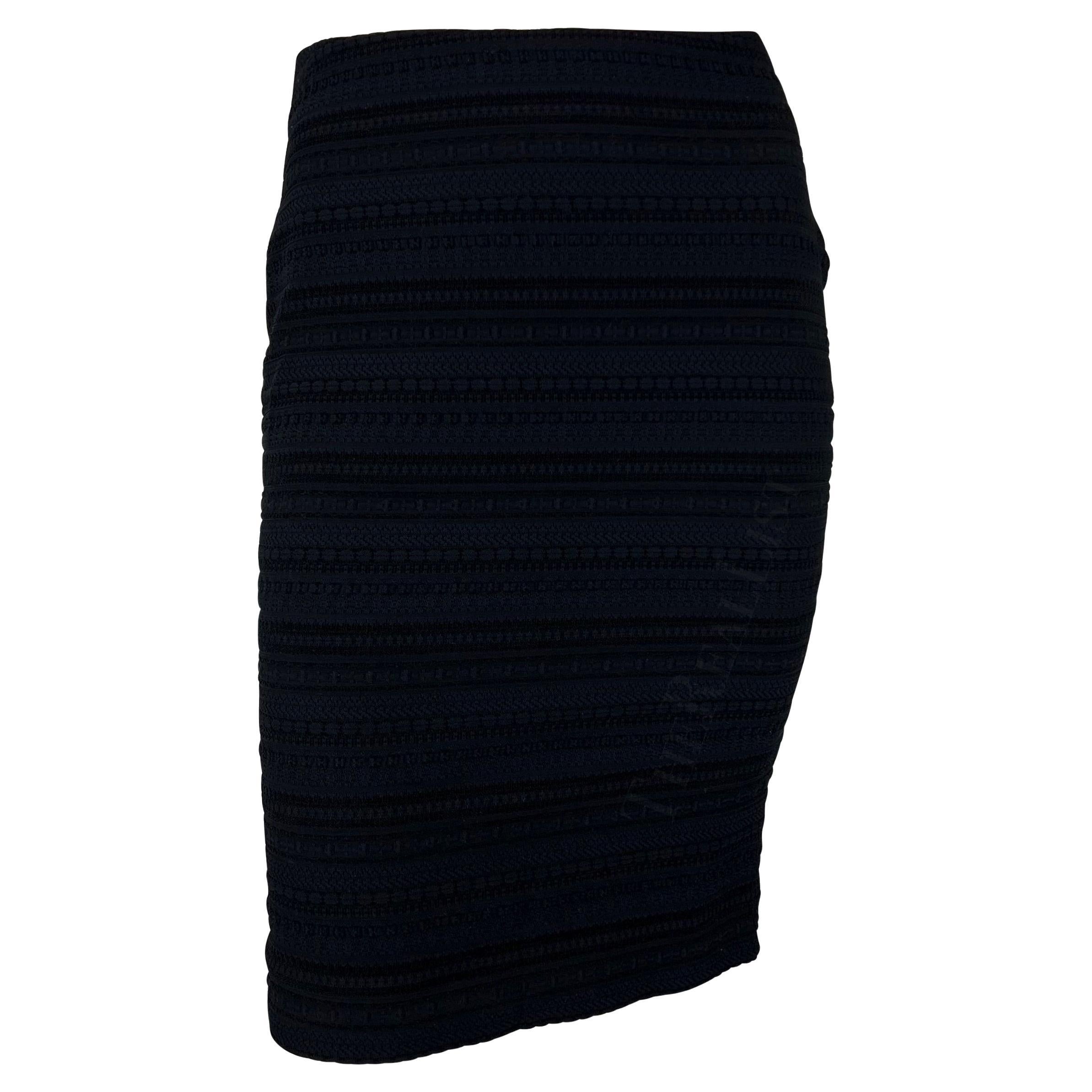 Late 1990s Dolce & Gabbana Black Textured Knit Woven Bodycon Pencil Skirt For Sale