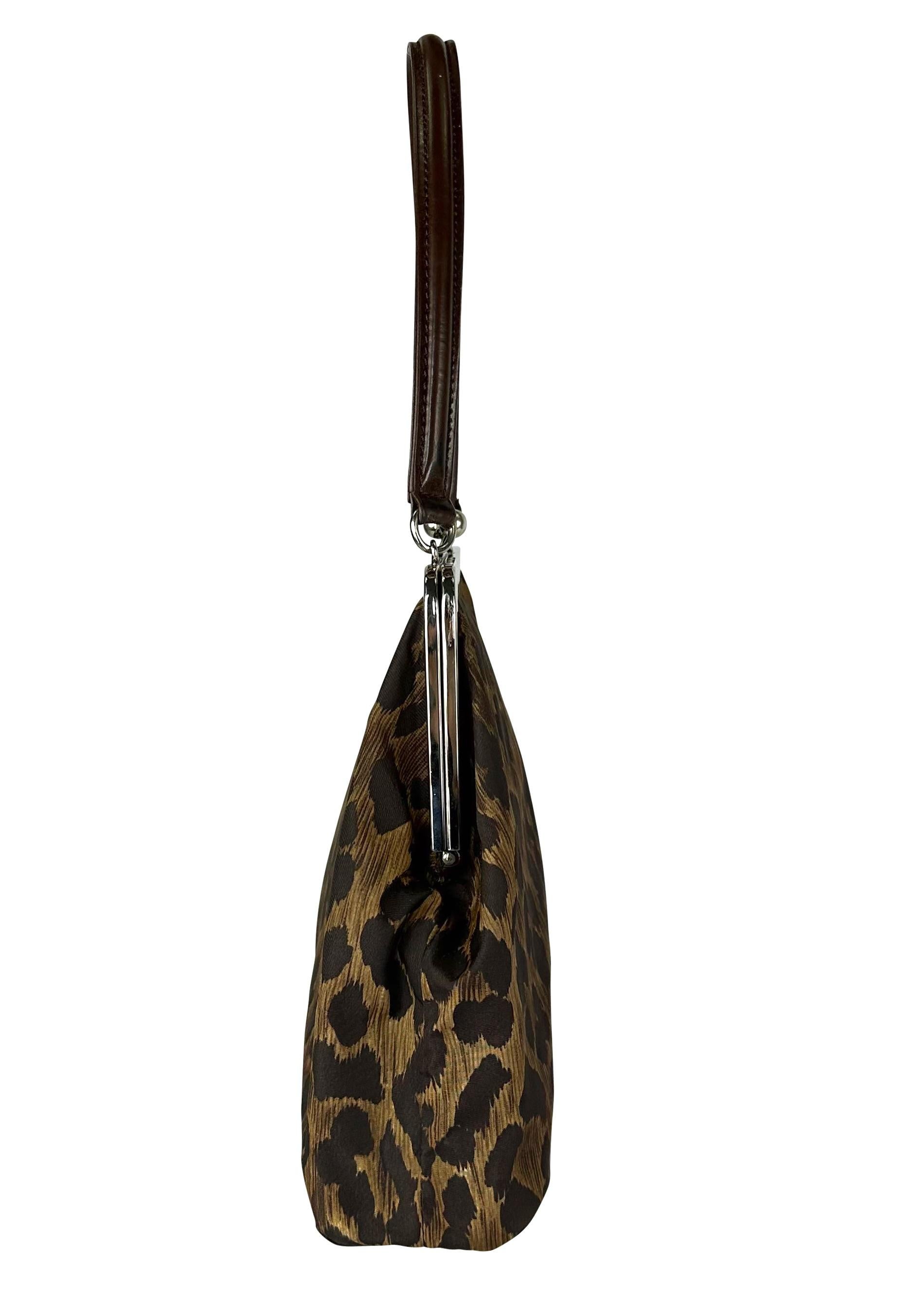 Women's Late 1990s Dolce & Gabbana Brown Cheetah Print Kiss Lock Top Handle Bag For Sale