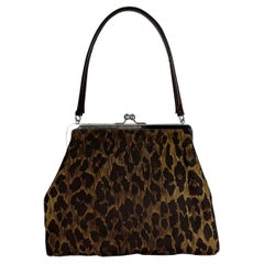 Late 1990s Dolce & Gabbana Brown Cheetah Print Kiss Lock Top Handle Bag