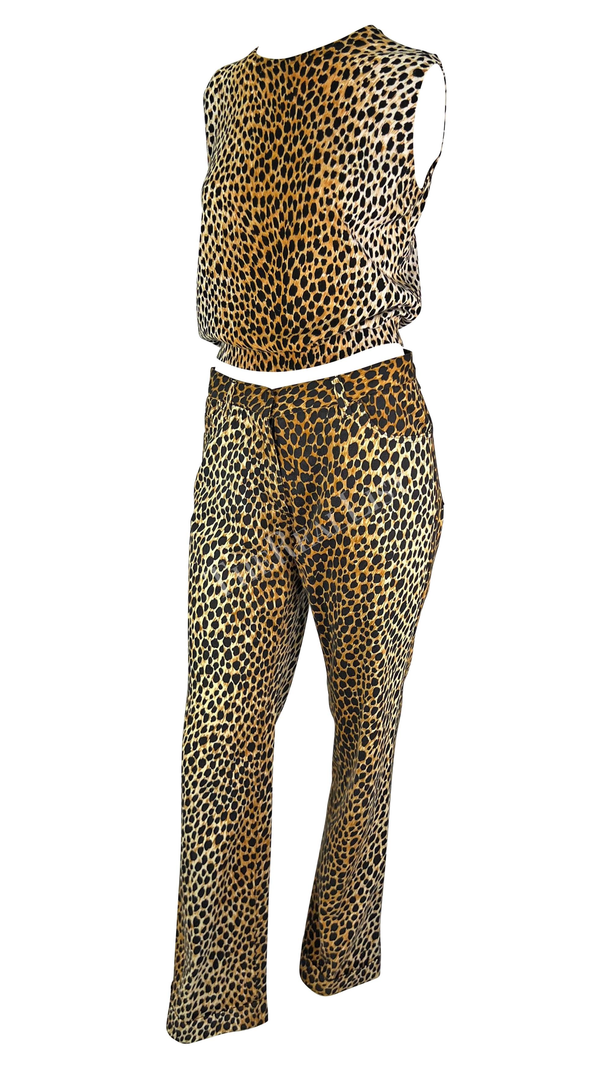 Presenting a fabulous cheetah print Dolce & Gabbana pant set. From the late 1990s/early 2000s, the ensemble features a chic cheetah print vest and coordinating flared pants. Worn as a set or separated, these pieces guarantee a distinctive and