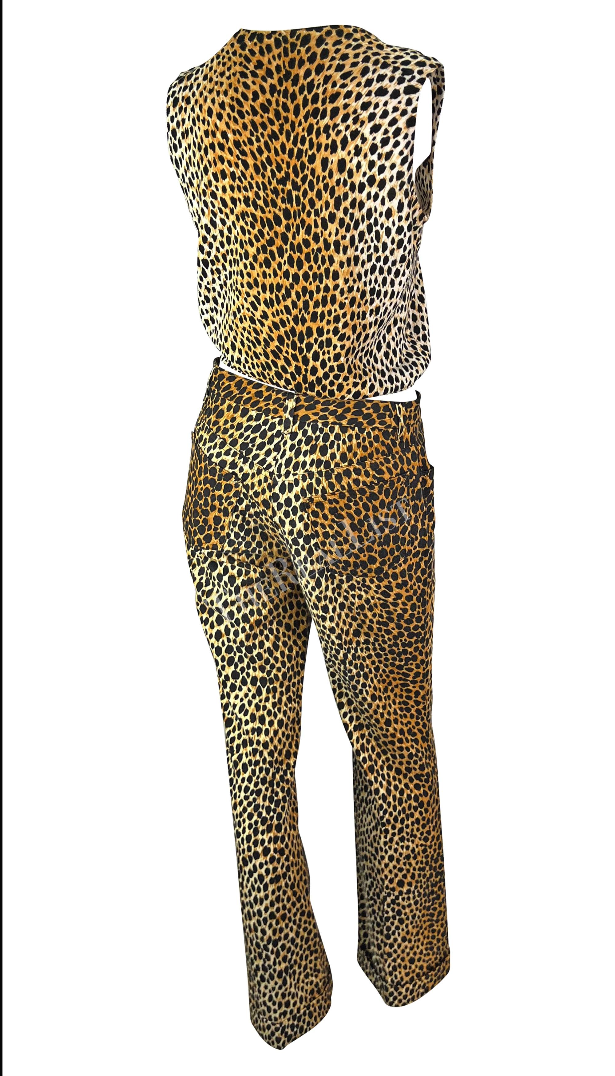 Women's Late 1990s Dolce & Gabbana Cheetah Print Two-Piece Sweater Vest Y2K Pant Set For Sale