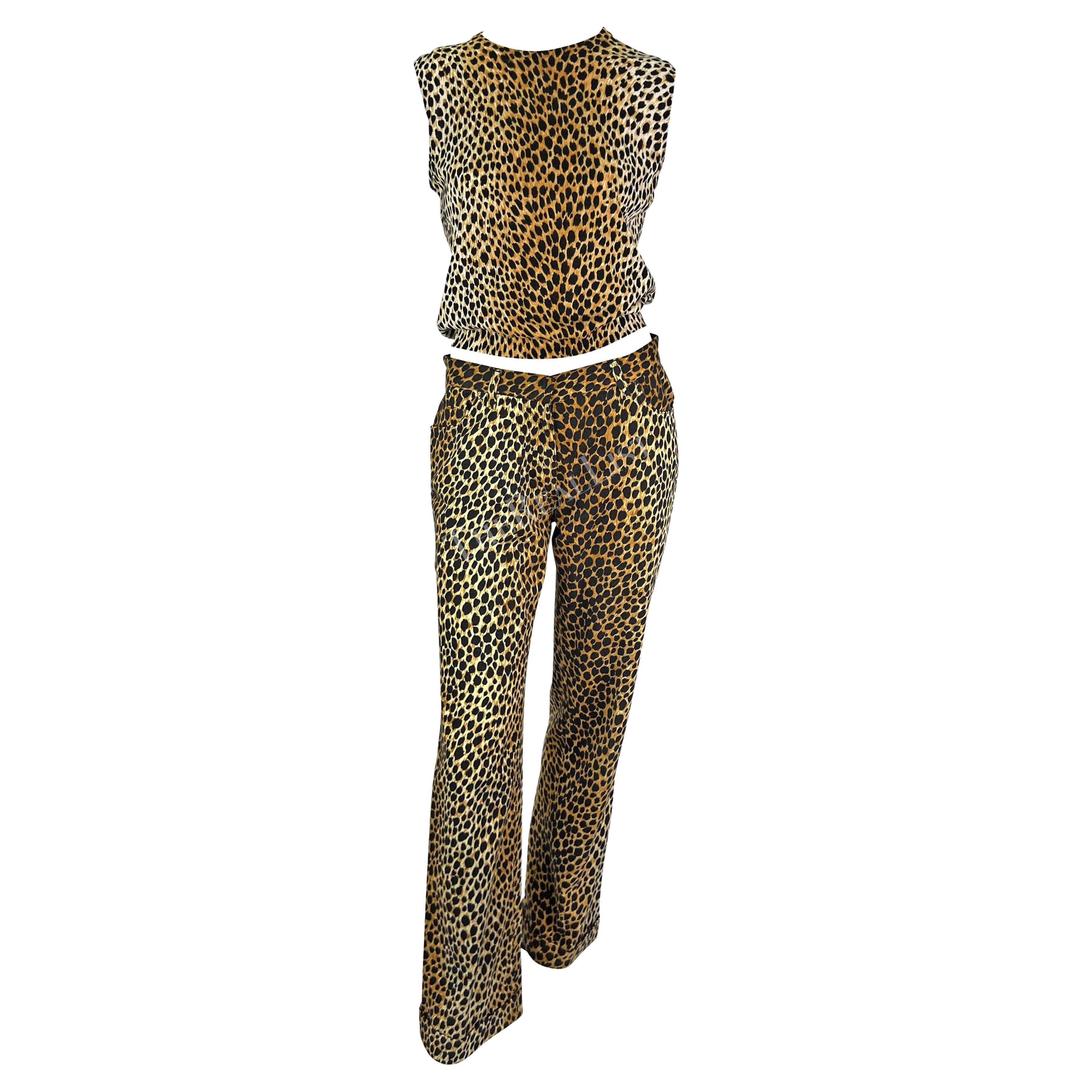 Late 1990s Dolce & Gabbana Cheetah Print Two-Piece Sweater Vest Y2K Pant Set For Sale