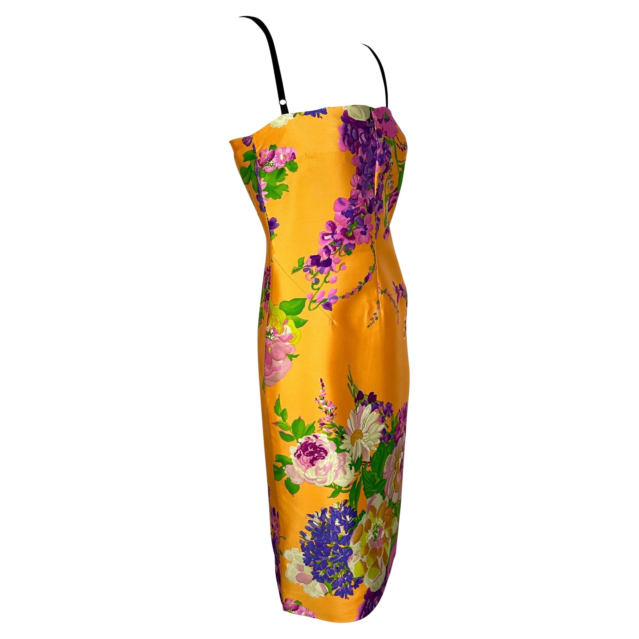 S/S 2000 Dolce & Gabbana Orange Floral Silk Bustier Mini Dress  In Good Condition For Sale In West Hollywood, CA