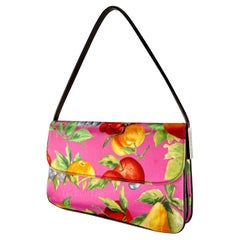 Late 1990s Dolce & Gabbana Pink Fruit Print Satin Double Y2K Medium Shoulder Bag
