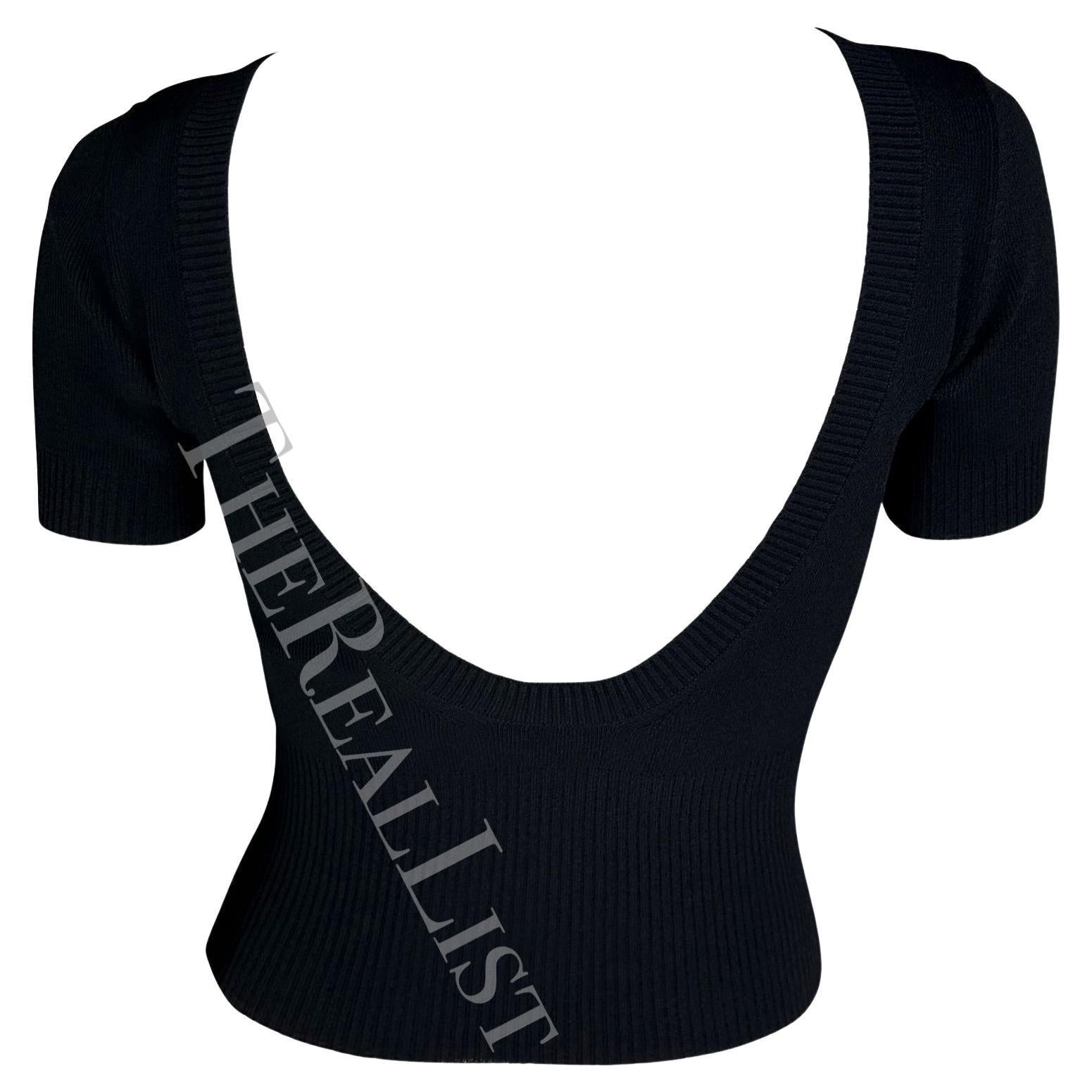 Late 1990s Dolce & Gabbana Runway Black Knit Backless Sweater Crop Top For Sale