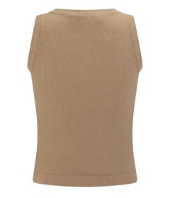 Late 1990s Dolce & Gabbana Tan Semi-Sheer Knit Sleeveless Plunging Top