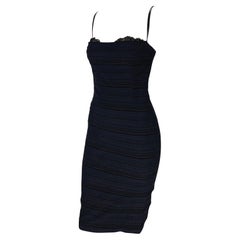 Late 1990s Dolce & Gabbana Textured Knit Black Bodycon Bustier Pin-Up Dress