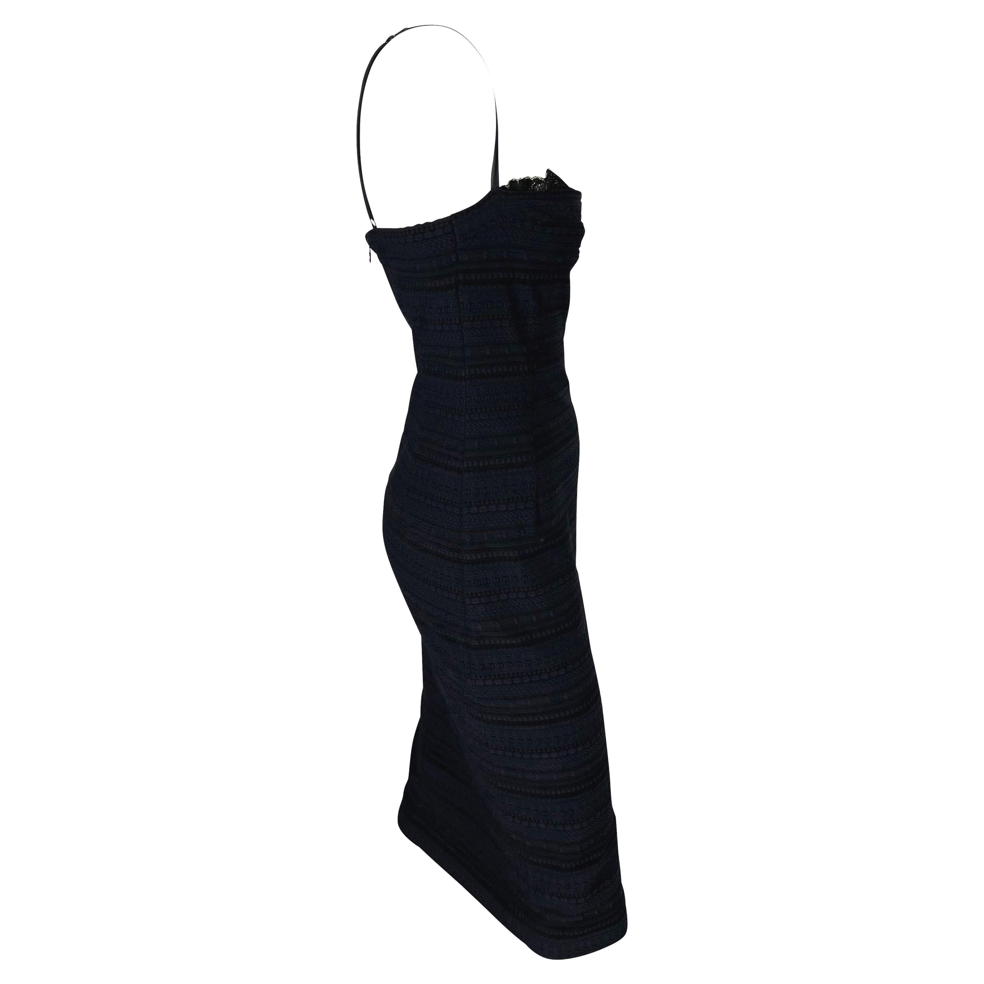 Women's Late 1990s Dolce & Gabbana Textured Knit Black Bodycon Bustier Pin-Up Dress