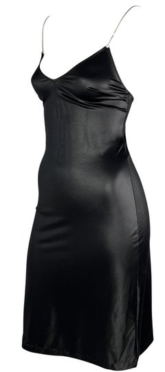 Late 1990s Dolce & Gabbana Wet Look Chain Strap Bodycon Black Beach Swim Dress