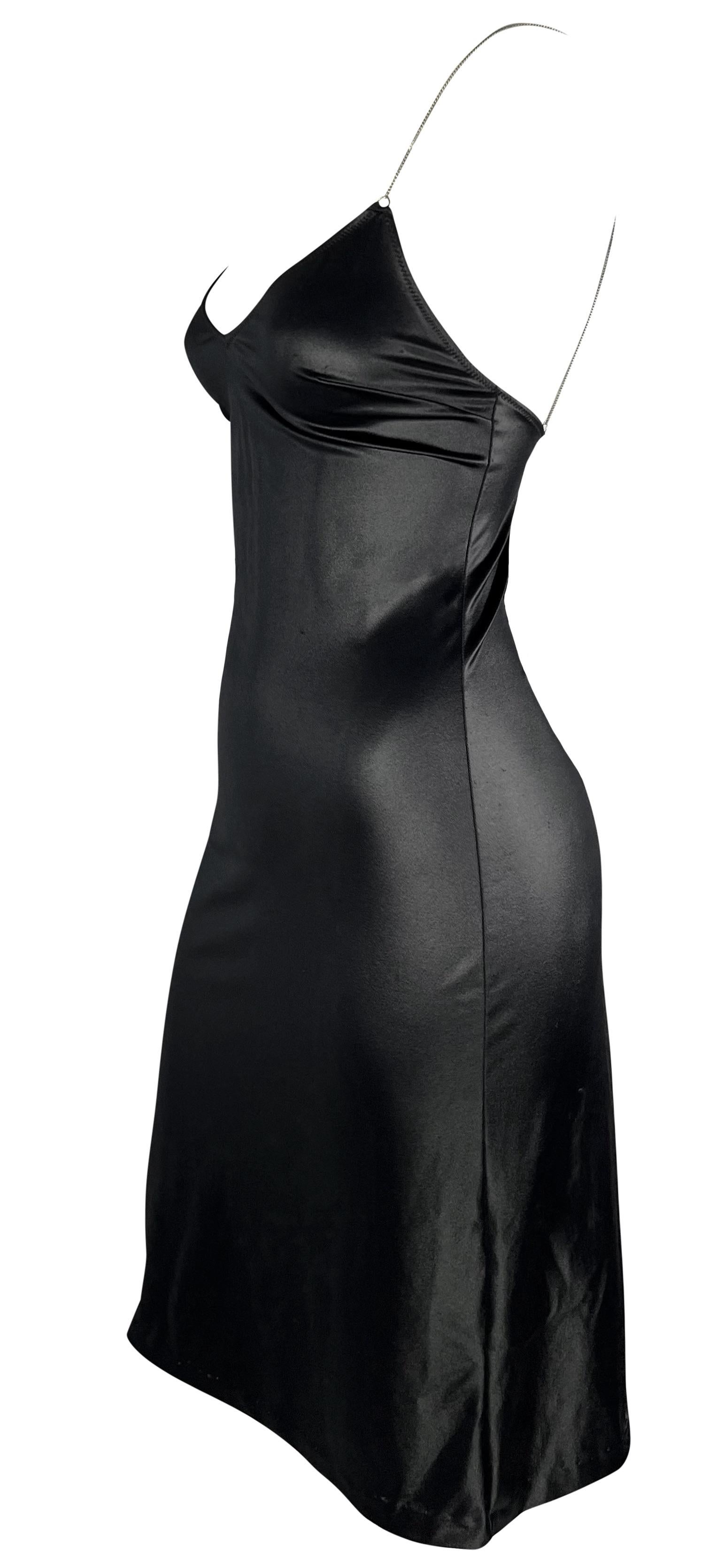 Late 1990s Dolce & Gabbana Wet Look Chain Strap Bodycon Black Beach Swim Dress In Excellent Condition For Sale In West Hollywood, CA