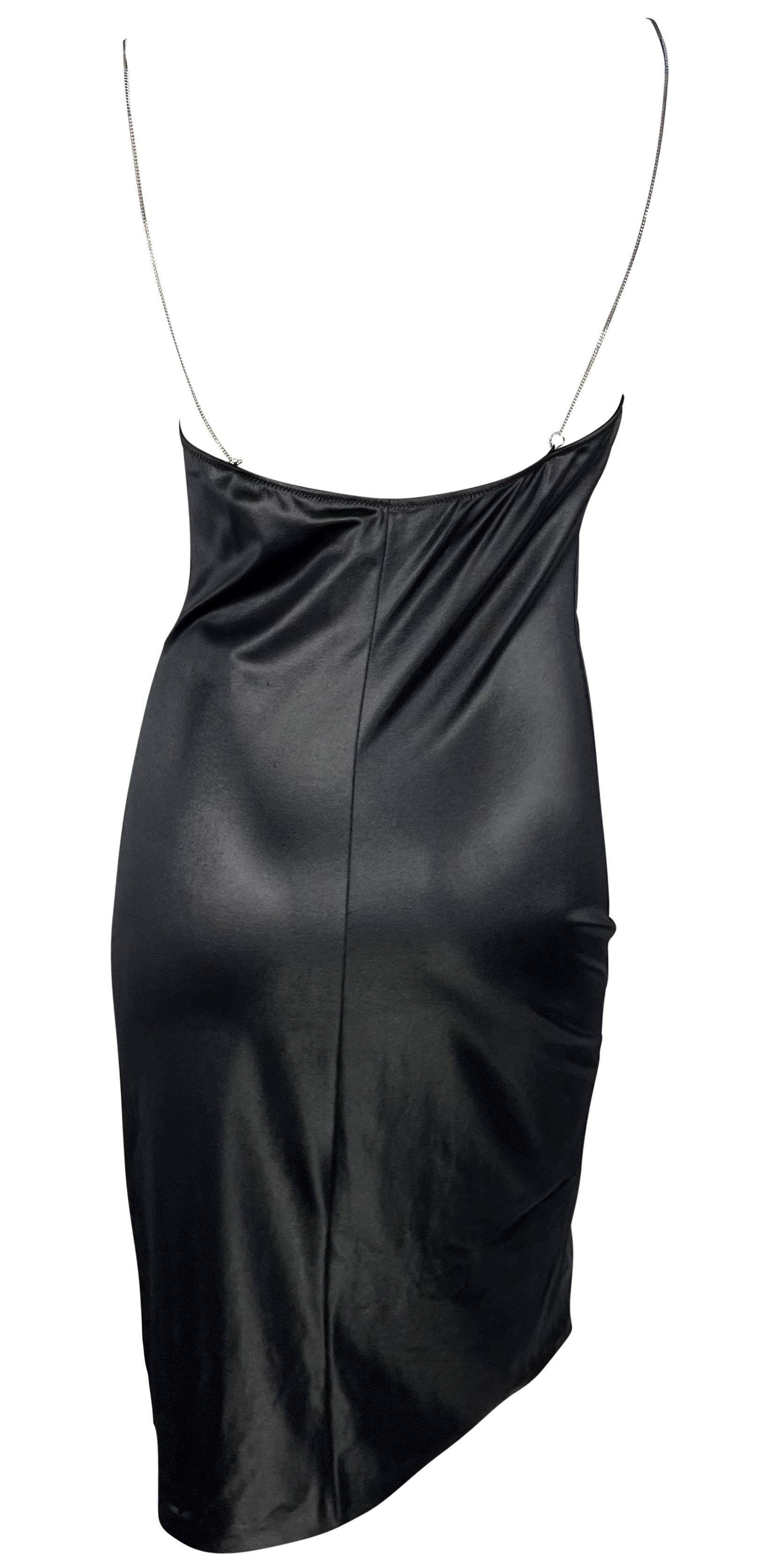Women's Late 1990s Dolce & Gabbana Wet Look Chain Strap Bodycon Black Beach Swim Dress For Sale
