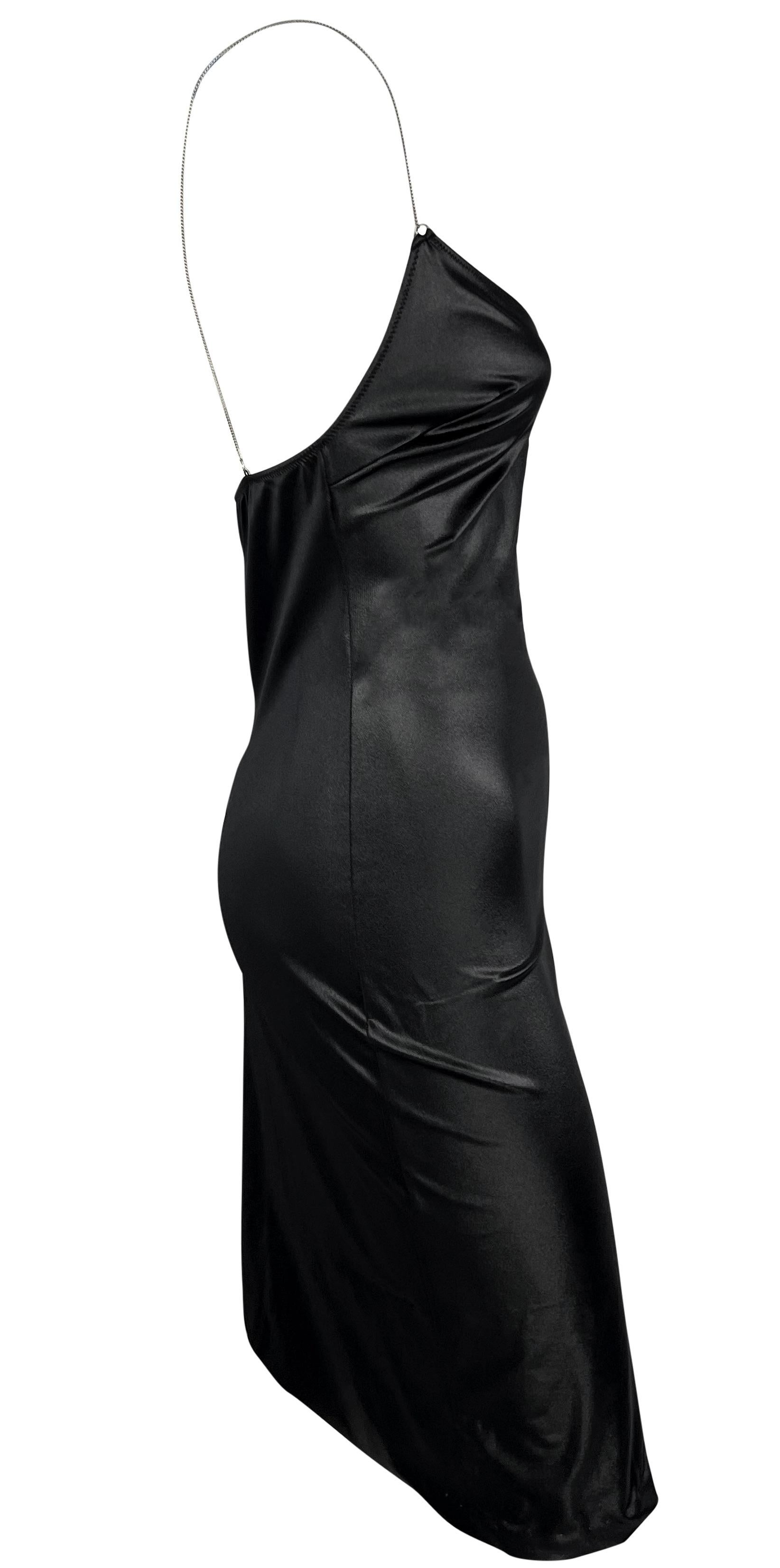 Late 1990s Dolce & Gabbana Wet Look Chain Strap Bodycon Black Beach Swim Dress For Sale 1
