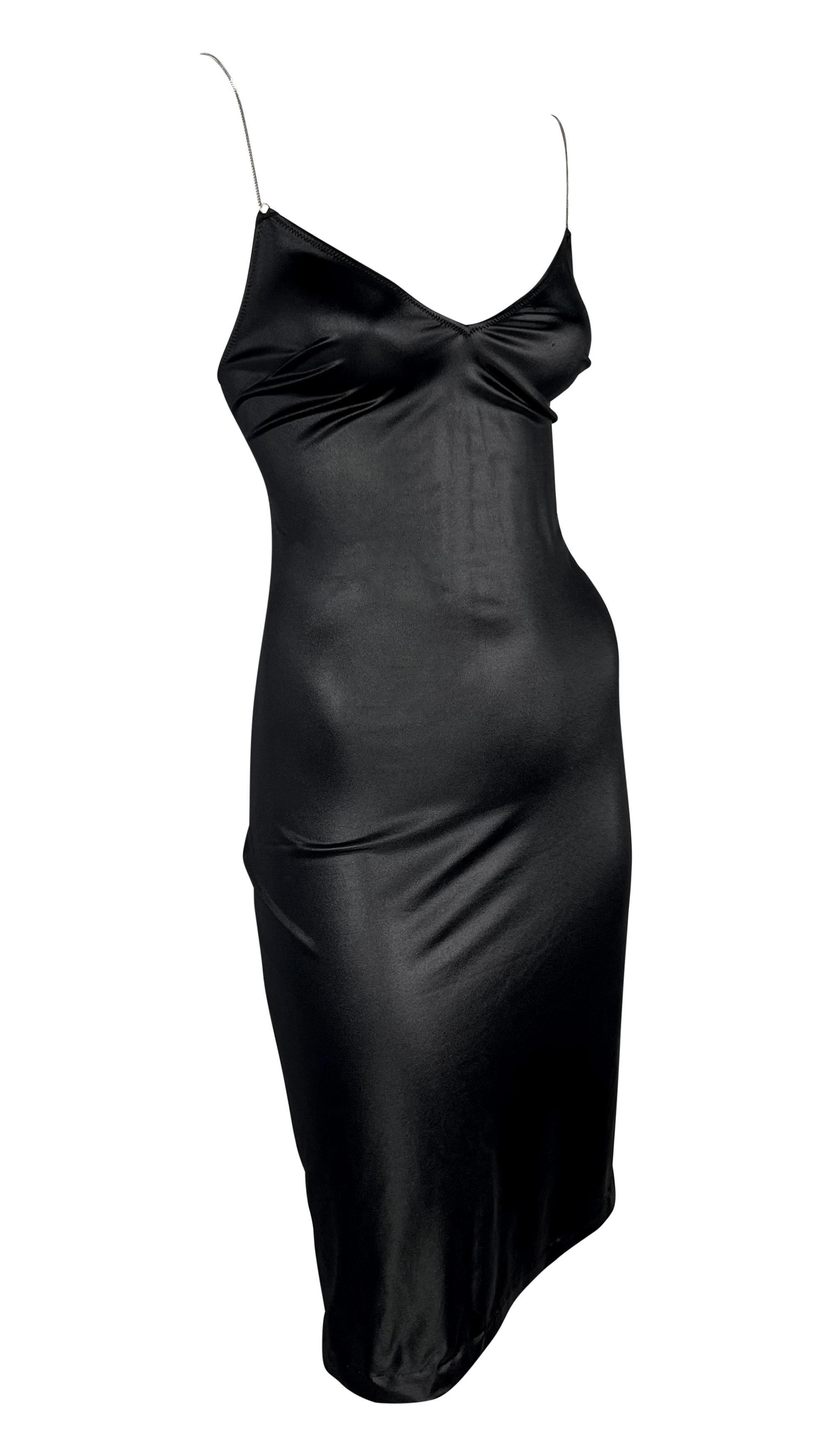 Late 1990s Dolce & Gabbana Wet Look Chain Strap Bodycon Black Beach Swim Dress For Sale 3