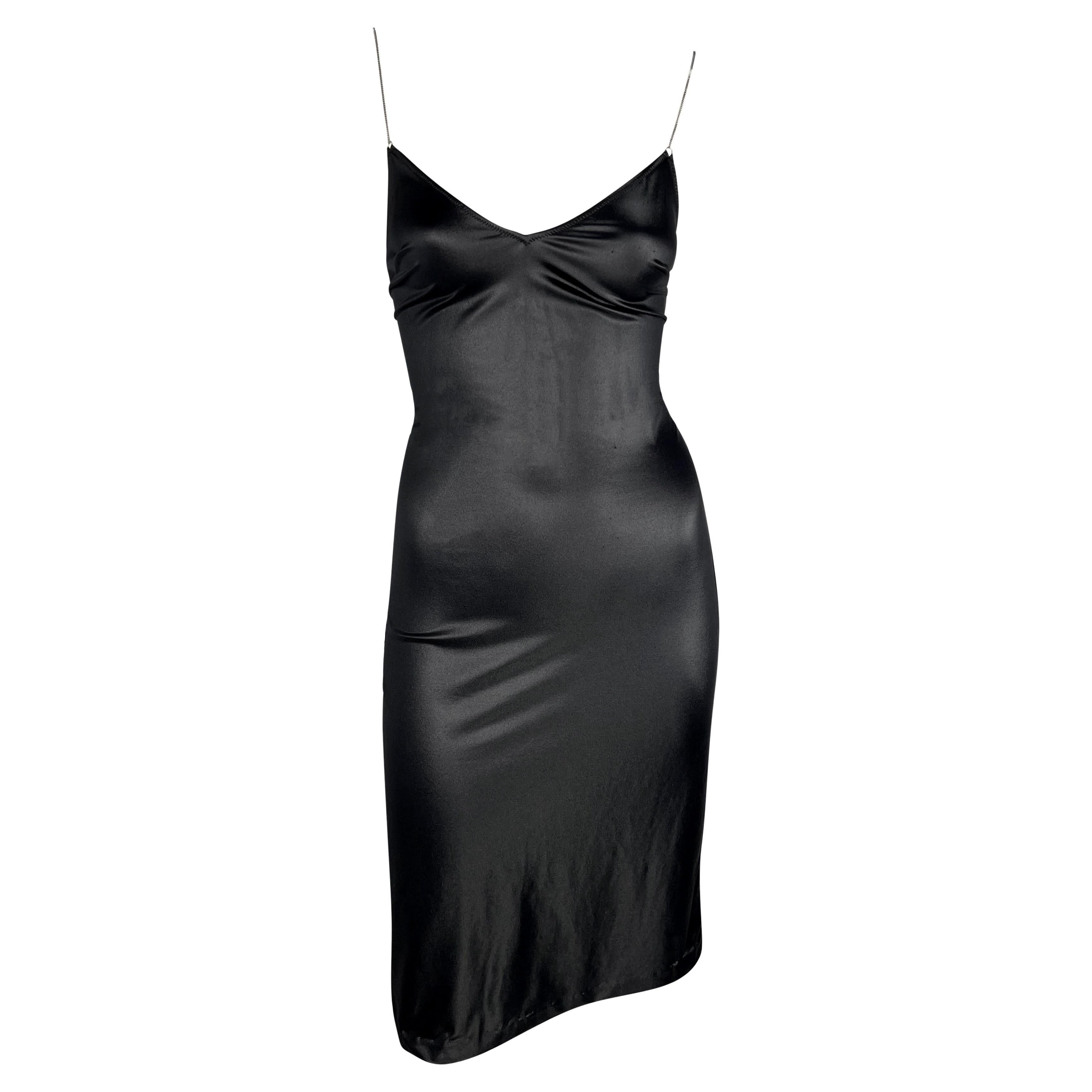 Late 1990s Dolce & Gabbana Wet Look Chain Strap Bodycon Black Beach Swim Dress For Sale