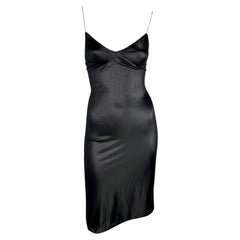 Late 1990s Dolce & Gabbana Wet Look Chain Strap Bodycon Black Beach Swim Dress