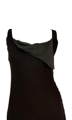 Late 1990s Donna Karan Sheer Dark Brown Asymmetric Grey Double Slip Dress