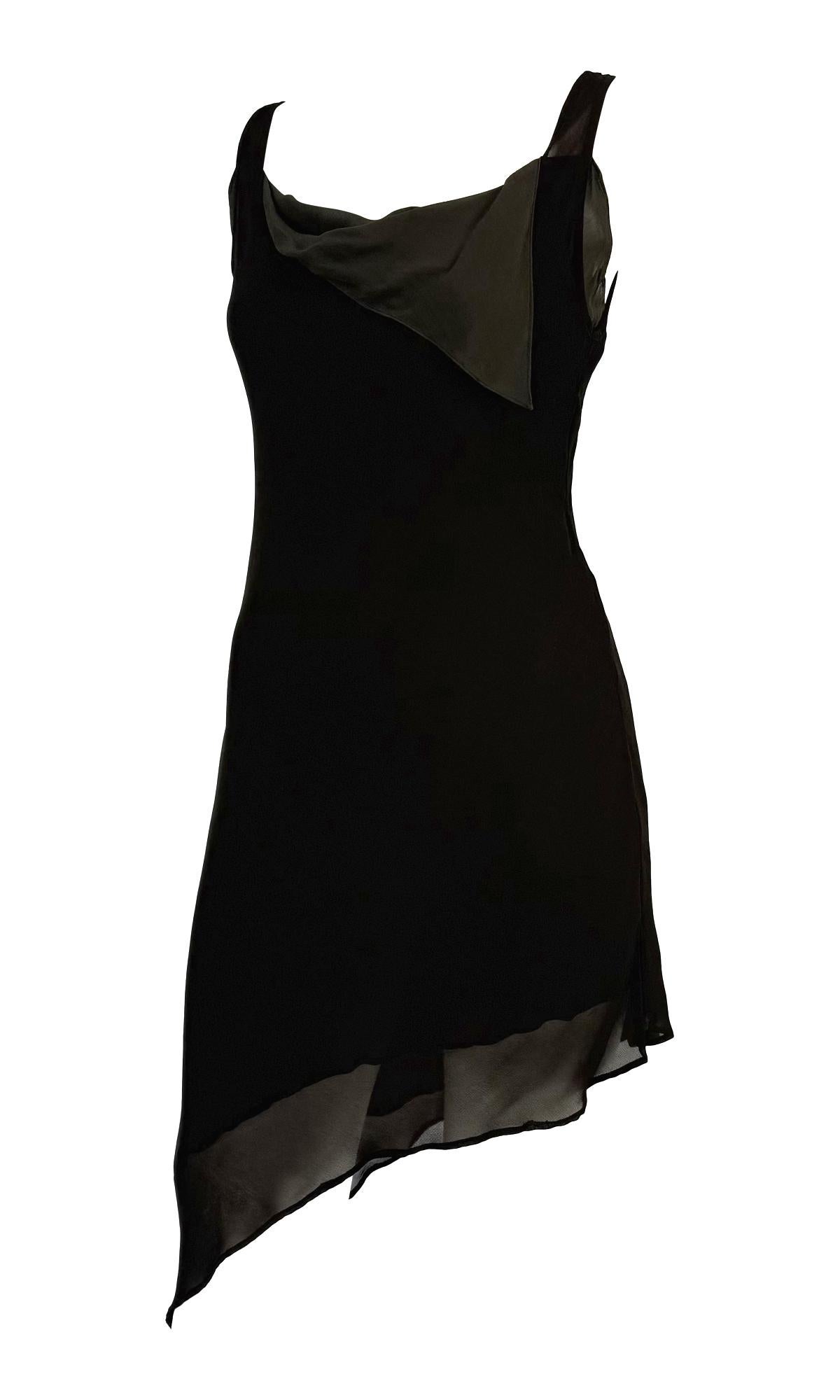 Gray Late 1990s Donna Karan Sheer Dark Brown Asymmetric Grey Double Slip Dress For Sale